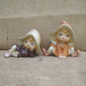 Vintage Homco Porcelain Pixie Fairy Figurines Set of 2